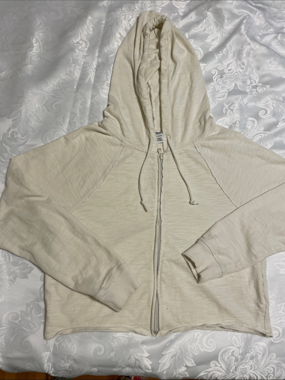 PINK Light Cream Zip-Up Hooded Sweatshirt